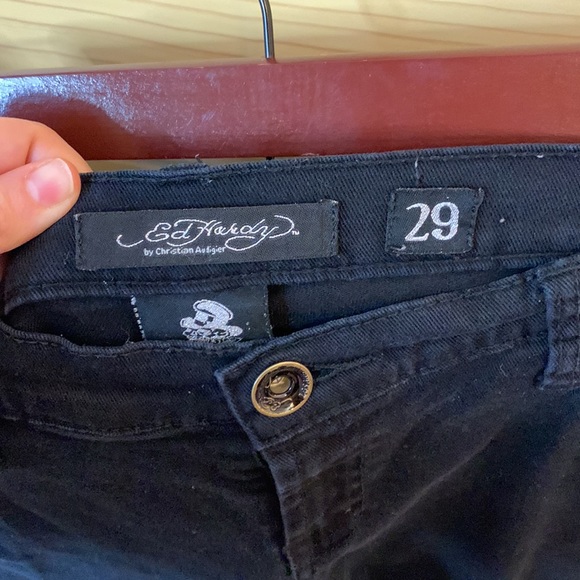 Ed Hardy Black Silver Embroidered Logo Y2k Jeans Size 29 Skinny - Picture 4 of 9